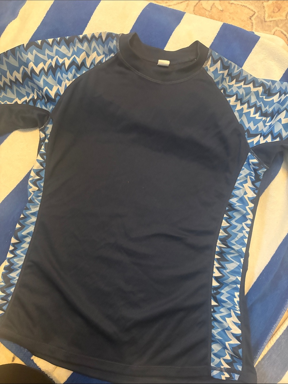 Navy Rash Guard with Blue Chevron Side Panels